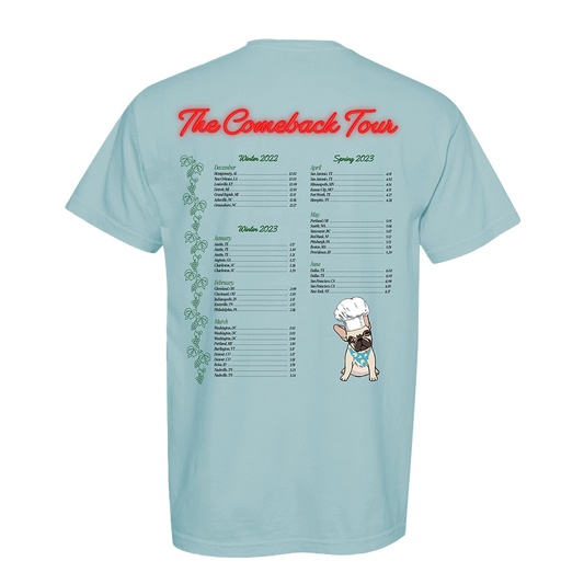 The Comeback Tour Italian Restaurant Tee - Leg 1 in Sky Blue
