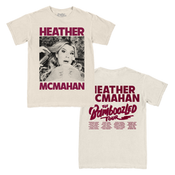 Beige t-shirt with Heather McMahan and 'The Bamboozled Tour' text and graphics.