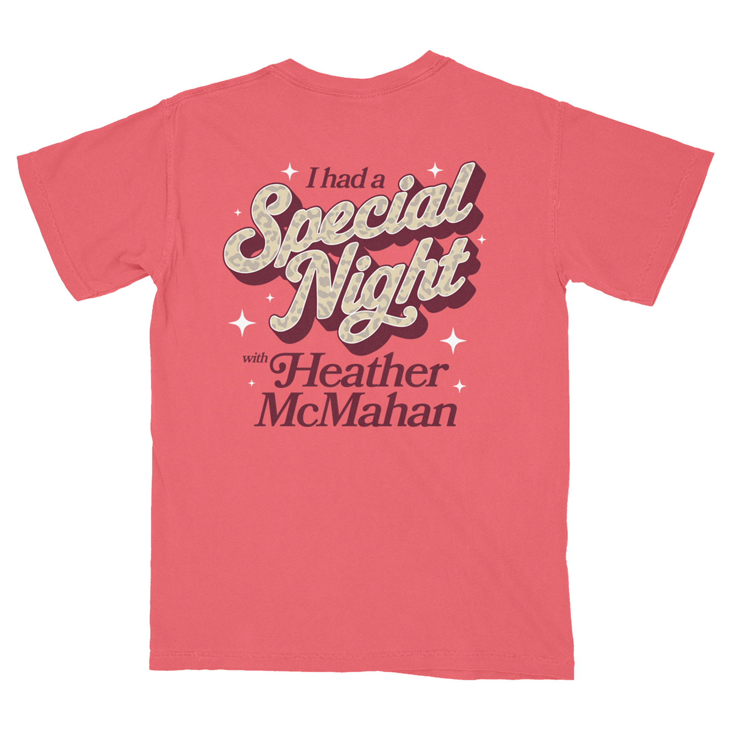 Red t-shirt with text 'I had a Special Night with Heather McMahan' 